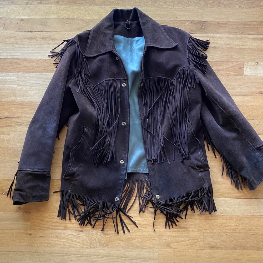 Vintage Brown Leather Suede Fringe Jacket Sz.34